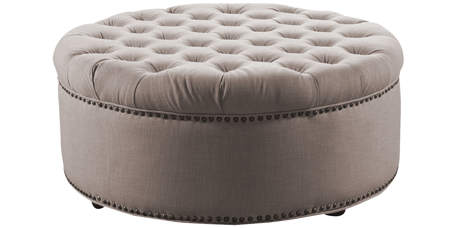 Stylish Tufted Round Ottoman In Beige Colour | Dreamzz Furniture ...