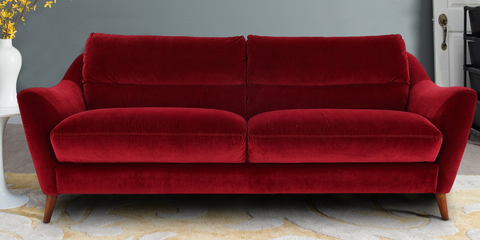 Rozelle Three Seater Sofa In Maroon Velvet | Dreamzz ...