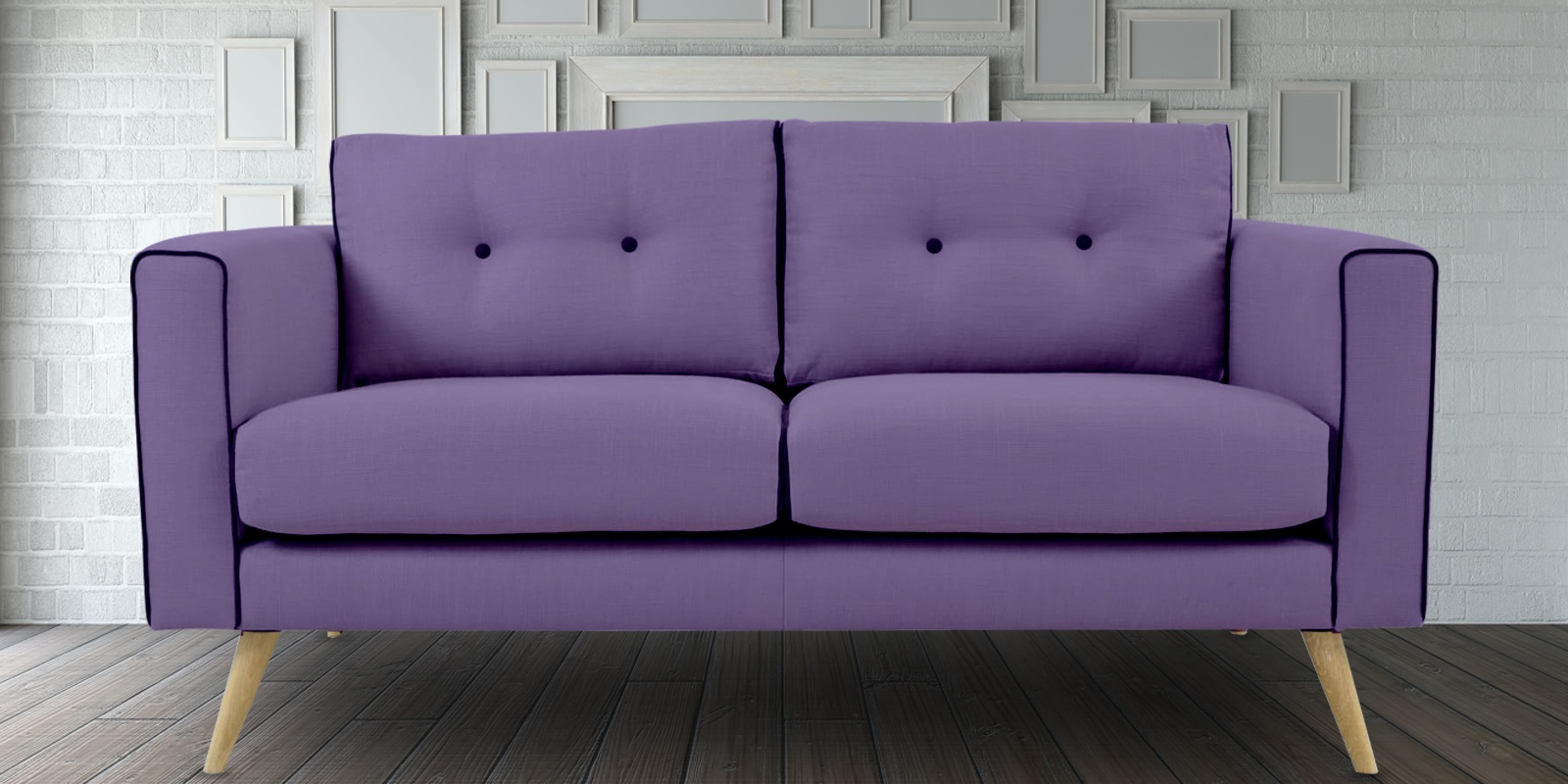 purple two seat leather sofa