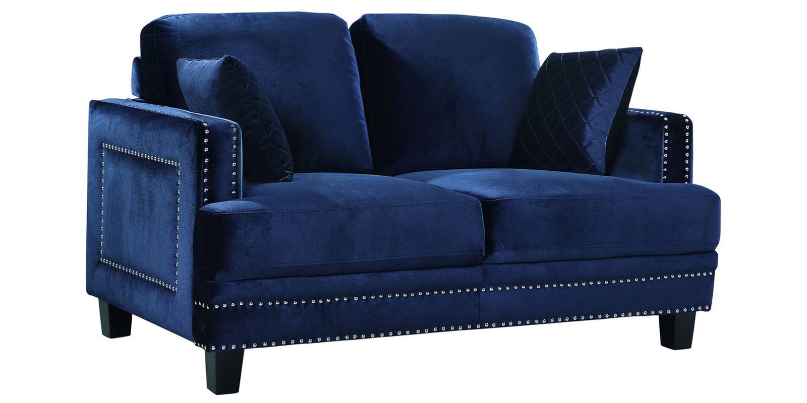 blue leather two seater sofa