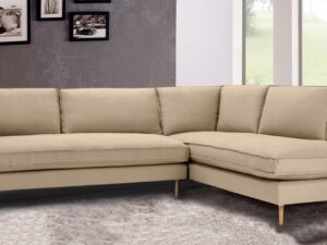 Modular LHS 3 Seater Sofa with Lounger in Beige Colour by Dreamzz Furniture