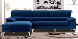 Libby RHS Sofa with Lounger in Blue Colour by Dreamzz Furniture