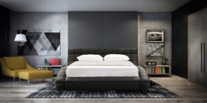 Essential Queen Size Upholstered Bed In Black Colour