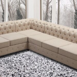 Royal Corner Sectional Sofa with Tufted Back in Beige Colour by Dreamzz Furniture