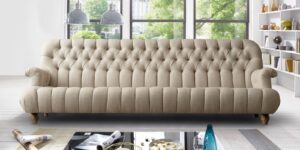Obeisance Tufted Upholstered 3 Seater Sofa in Beige colour by Dreamzz Furniture