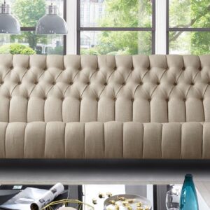 Obeisance Tufted Upholstered 3 Seater Sofa in Beige colour by Dreamzz Furniture