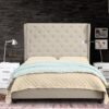 Luxurious Queen Size Upholstered Bed In Off-Beige Colour