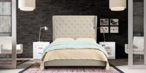 Luxurious Queen Size Upholstered Bed In Off-Beige Colour
