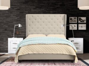 Luxurious Queen Size Upholstered Bed In Off-Beige Colour