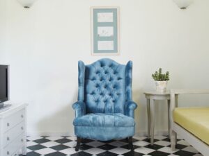 Arnova Velvet Wing Chair in Blue Colour by Dreamzz Furniture