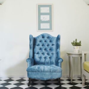 Arnova Velvet Wing Chair in Blue Colour by Dreamzz Furniture