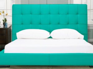 Gemutlich Upholstered Leatherette Queen Size Bed (without Storage) in Green Colour