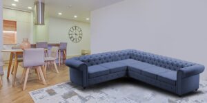 Royal Corner Sectional Sofa With Tufted Back In Blue Colour