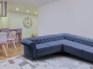 Royal Corner Sectional Sofa With Tufted Back In Blue Colour