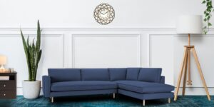 Modular LHS 3 Seater Sofa with Lounger in Blue Colour