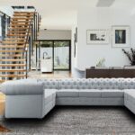 Impressive Chesterfield U Shape Sectional Sofa in Light Grey Colour