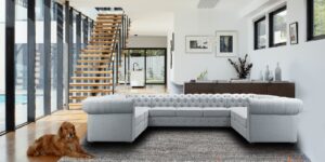 Impressive Chesterfield U Shape Sectional Sofa in Light Grey Colour
