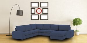 Kappa Sleek LHS Sofa with Lounger in Blue Colour