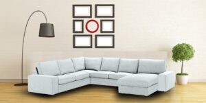 Kappa Sleek LHS Sofa with Lounger in Light Grey Colour