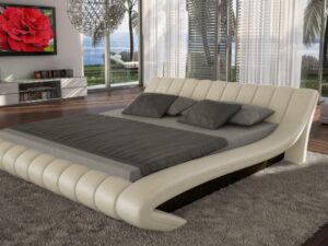 Oscar Queen Size Upholstered Bed in Light Cream Colour by Dreamzz Furniture