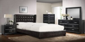 Chic Queen Size Upholstered Bed In Black Colour
