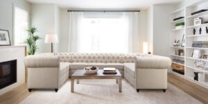Impressive Chesterfield U Shape Sectional Sofa in Beige Colour by Dreamzz Furniture