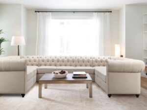 Impressive Chesterfield U Shape Sectional Sofa in Beige Colour by Dreamzz Furniture