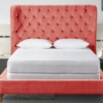 Henrik Stylish  Tufted Upholstered Bed In Orange Colour