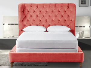 Henrik Stylish  Tufted Upholstered Bed In Orange Colour