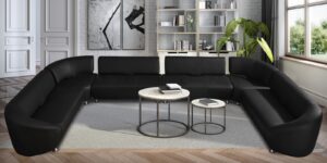Gwendolyn Luxurious C Shape Sofa in Black Lethearette