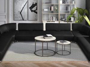 Gwendolyn Luxurious C Shape Sofa in Black Lethearette