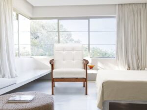 Mid Century Accent Chair In White Leatherette
