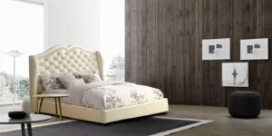 Vintage Chic Queen Size Bed In White Leatherette
