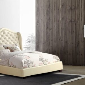 Vintage Chic Queen Size Bed In White Leatherette