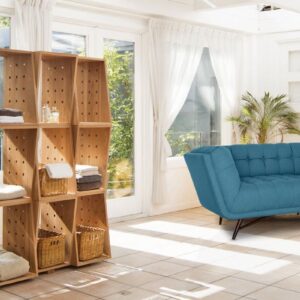 Aviator Button Tufted Two Seater Sofa In Blue Colour