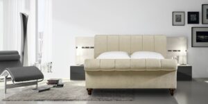 Perfect Queen Size Upholstered Bed In Beige Colour