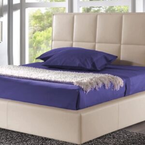 Beige Leatherette Upholstered Bed In Queen Size With Storage