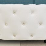 Round Tufted Design Ottoman In Off White Leatherette