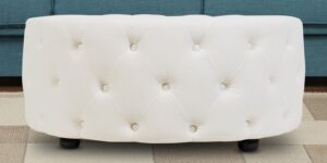 Round Tufted Design Ottoman In Off White Leatherette