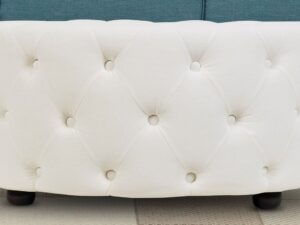 Round Tufted Design Ottoman In Off White Leatherette