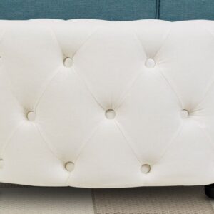 Round Tufted Design Ottoman In Off White Leatherette