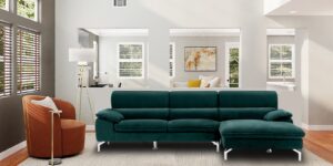 Libby LHS Sofa with Lounger in Green Colour by Dreamzz Furniture