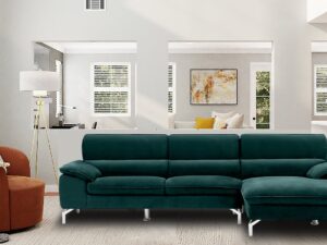 Libby LHS Sofa with Lounger in Green Colour by Dreamzz Furniture