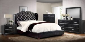 Opulent Queen Size Upholstered Bed in Black Colour by Dreamzz Furniture