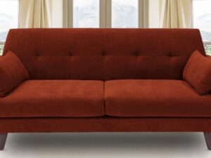Button Tufted Two Seater Sofa In Burnt Orange Colour