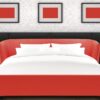Chiselled Queen Size Bed In Red Leatherette Bed