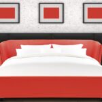 Chiselled Queen Size Bed In Red Leatherette Bed
