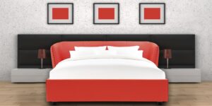 Chiselled Queen Size Bed In Red Leatherette Bed