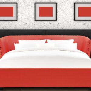 Chiselled Queen Size Bed In Red Leatherette Bed