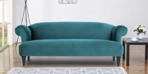 Chevron Three Seater Sofa In Blue Velvet